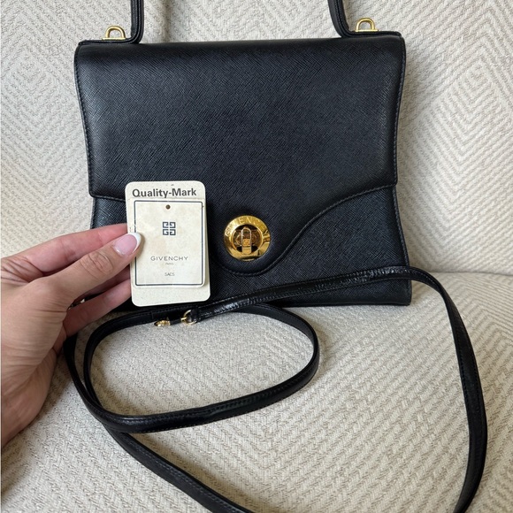 Givenchy Handbags - Givenchy Black Leather Shoulder Bag with Gold Accent